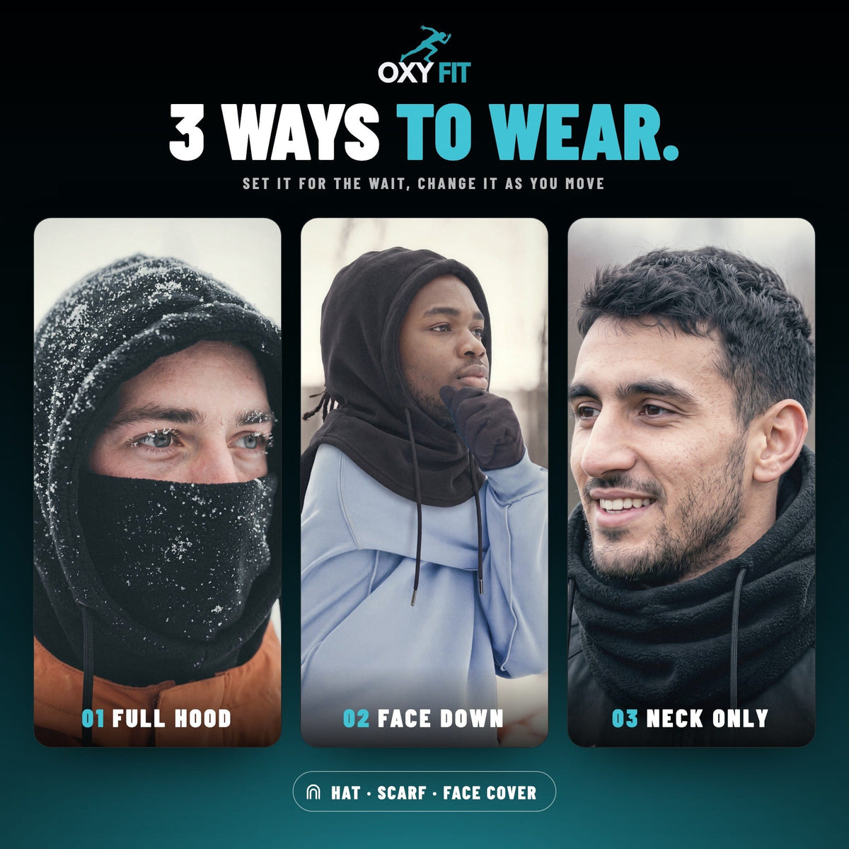 OXYFIT Hood OXYFIT™ 3-in-1 Fleece Hood 3-in-1 Fleece Hood: Hat, Scarf & Face Cover | OXYFIT™