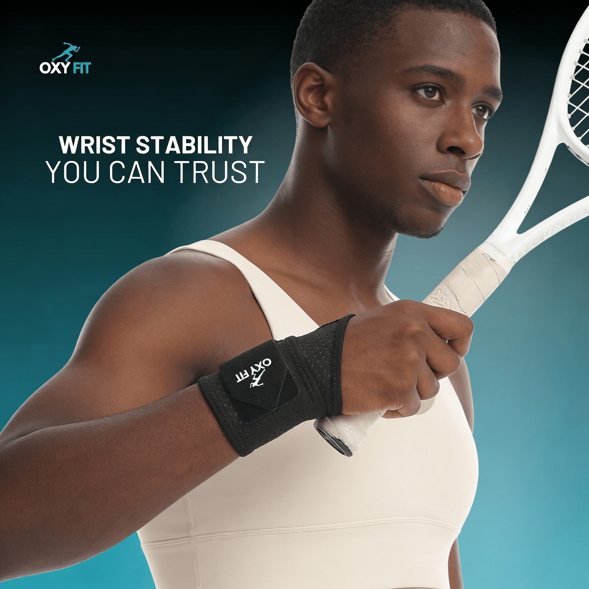 OXYFIT Black OXYFIT™ Wrist Support Brace – Breathable Compression, Thumb Loop OXYFIT™ Wrist Support Brace – Breathable Compression, Thumb Loop