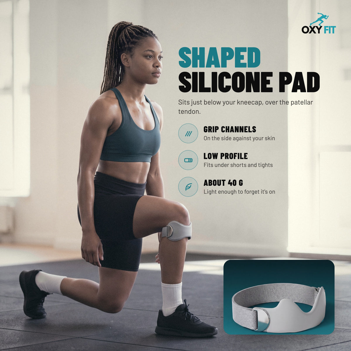 OXYFIT Knee Strap OXYFIT™ Patella Strap – Silicone Tendon Pad, Adjustable Knee Strap Patella Strap, Silicone Knee Strap for Running | OXYFIT