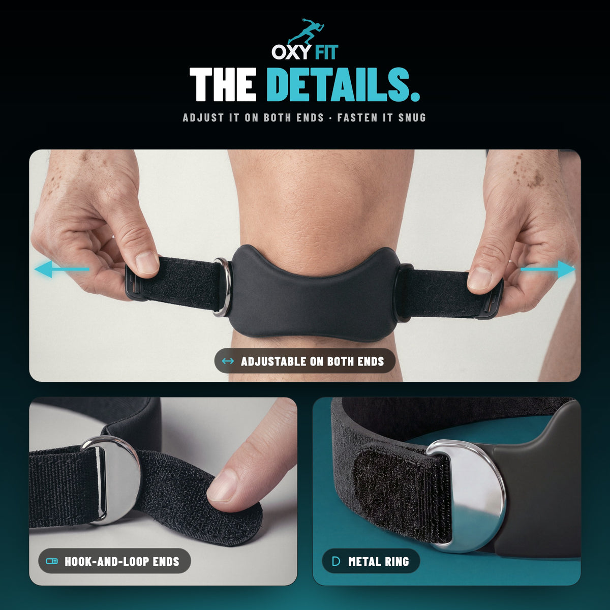 OXYFIT Knee Strap OXYFIT™ Patella Strap – Silicone Tendon Pad, Adjustable Knee Strap Patella Strap, Silicone Knee Strap for Running | OXYFIT