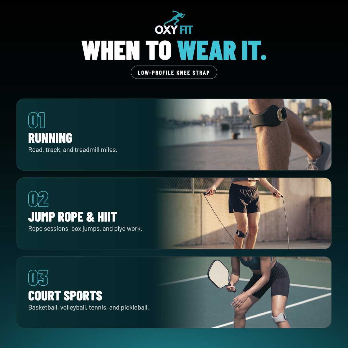 OXYFIT Knee Strap OXYFIT™ Patella Strap – Silicone Tendon Pad, Adjustable Knee Strap Patella Strap, Silicone Knee Strap for Running | OXYFIT